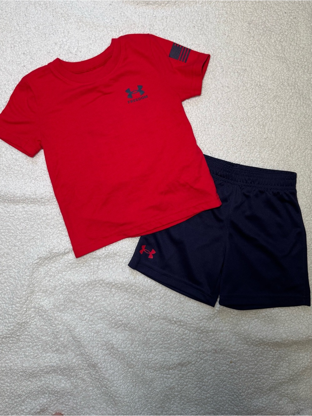 Under Armour Red Tee with Navy Athletic Shorts Set